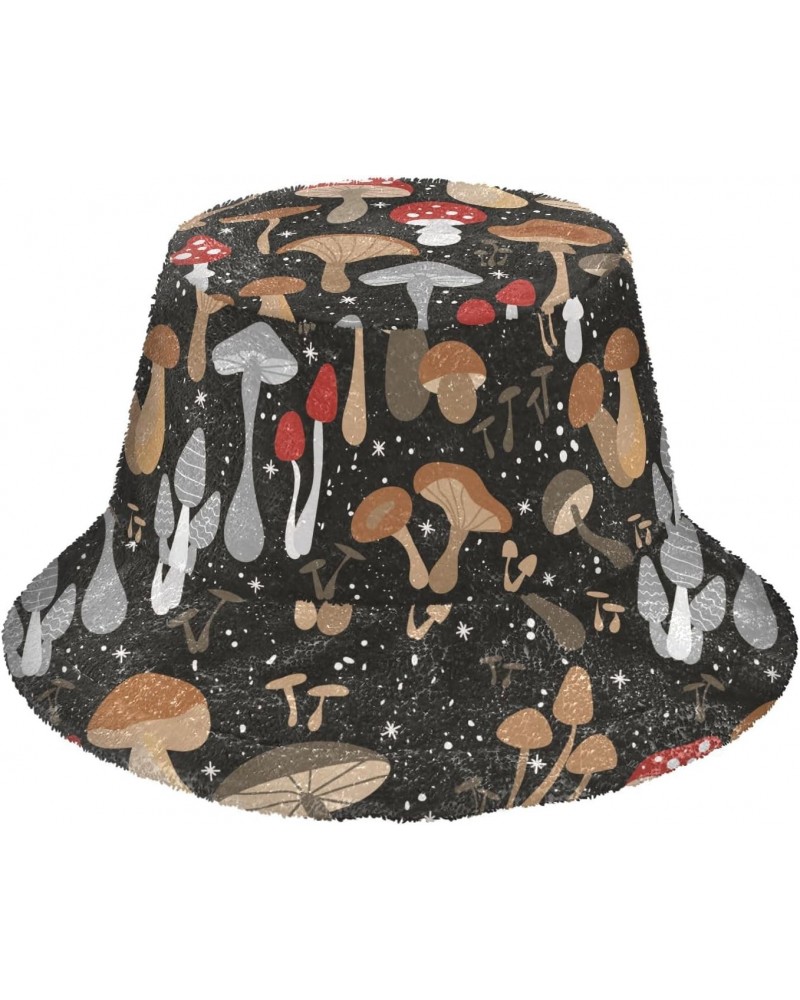 Black Cartoon Mushroom Bucket Hat for Women Men Packable Bucket Hat Unisex Fishing Cap for Daily Travel Fall Winter $11.49 Bu...