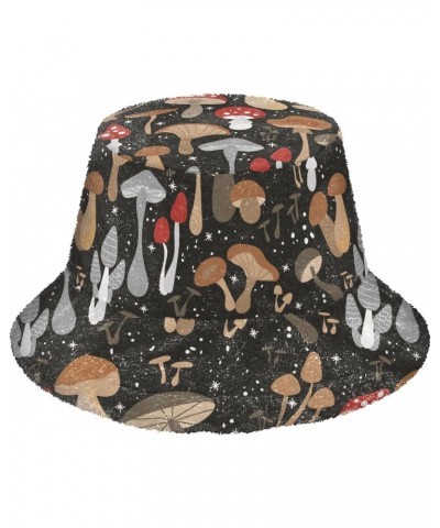 Black Cartoon Mushroom Bucket Hat for Women Men Packable Bucket Hat Unisex Fishing Cap for Daily Travel Fall Winter $11.49 Bu...