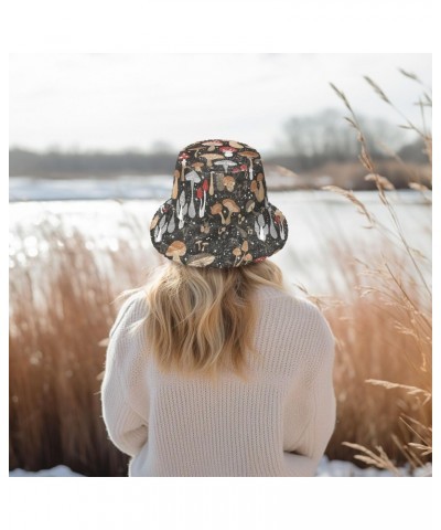 Black Cartoon Mushroom Bucket Hat for Women Men Packable Bucket Hat Unisex Fishing Cap for Daily Travel Fall Winter $11.49 Bu...