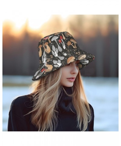 Black Cartoon Mushroom Bucket Hat for Women Men Packable Bucket Hat Unisex Fishing Cap for Daily Travel Fall Winter $11.49 Bu...