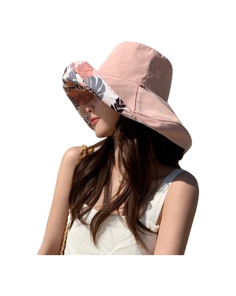 Reversible Wide Brim Bucket Hat for Women UV Protection Cotton Fisherman Cap Packable Summer Beach Sun Hat Pink $9.59 Bucket ...