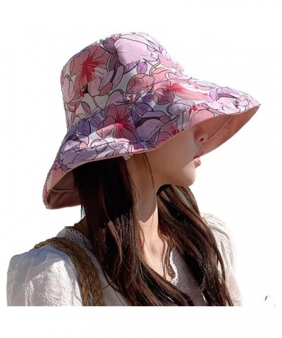 Reversible Wide Brim Bucket Hat for Women UV Protection Cotton Fisherman Cap Packable Summer Beach Sun Hat Pink $9.59 Bucket ...