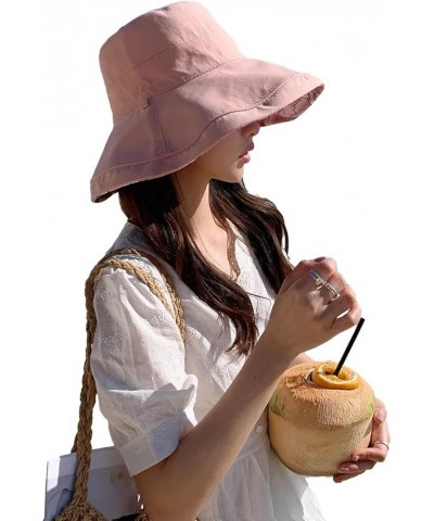 Reversible Wide Brim Bucket Hat for Women UV Protection Cotton Fisherman Cap Packable Summer Beach Sun Hat Pink $9.59 Bucket ...