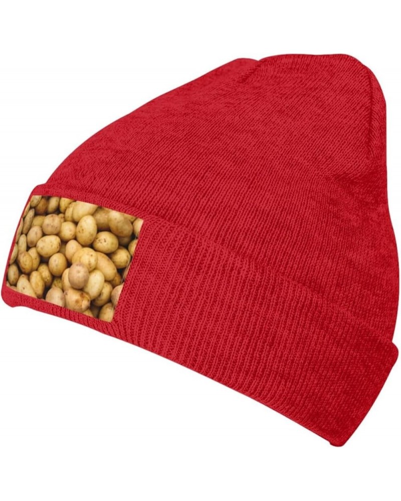 Garden Potatoes Print Beanie Hats for Women Men Warm Knit Hat Winter Knitted Beanie Stretch Fashion Cap Red $11.20 Skullies &...