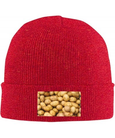 Garden Potatoes Print Beanie Hats for Women Men Warm Knit Hat Winter Knitted Beanie Stretch Fashion Cap Red $11.20 Skullies &...