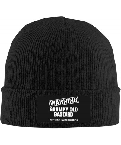 Warning Grumpys Old Bastards Approachs with Caution Beanie Hat Women Knitted Hat Skull Cap Men Knit Slouchy Hat Black Black $...