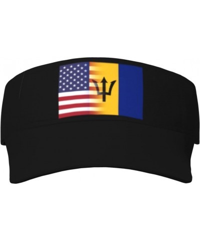 American Flag and Barbados Flag Visor Cap Sports Empty Top Hats Adjustable Sun Tennis Caps for Men Women47 Black $13.24 Visors