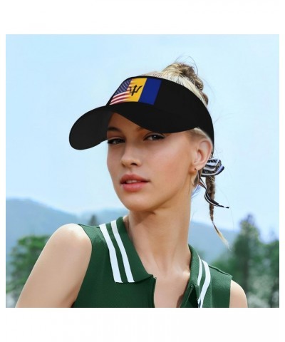 American Flag and Barbados Flag Visor Cap Sports Empty Top Hats Adjustable Sun Tennis Caps for Men Women47 Black $13.24 Visors