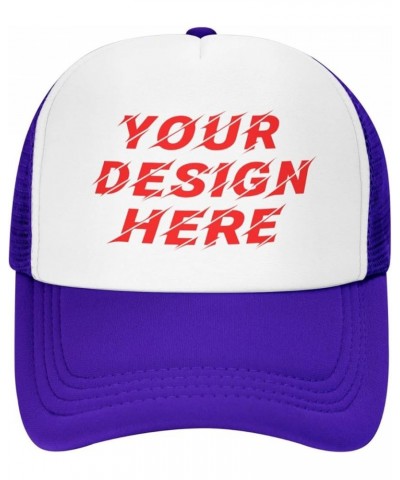 Custom Hat Your Designs Here Design Your Own Personalized Trucker Hats Mens Womens Black Purple $9.23 Baseball Caps