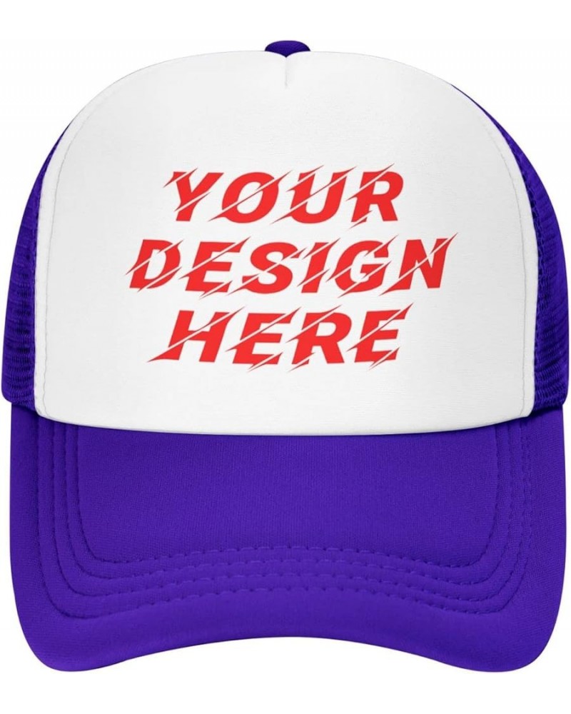 Custom Hat Your Designs Here Design Your Own Personalized Trucker Hats Mens Womens Black Purple $9.23 Baseball Caps