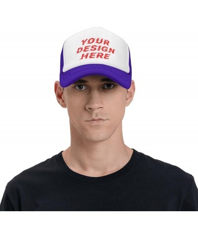 Custom Hat Your Designs Here Design Your Own Personalized Trucker Hats Mens Womens Black Purple $9.23 Baseball Caps