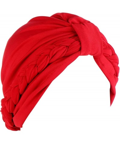 Women Braid Turban Hats Cancer Cap Hair Bonnet Head Scarf Wrap Cover Hat Women Turban Hat Red $8.72 Skullies & Beanies