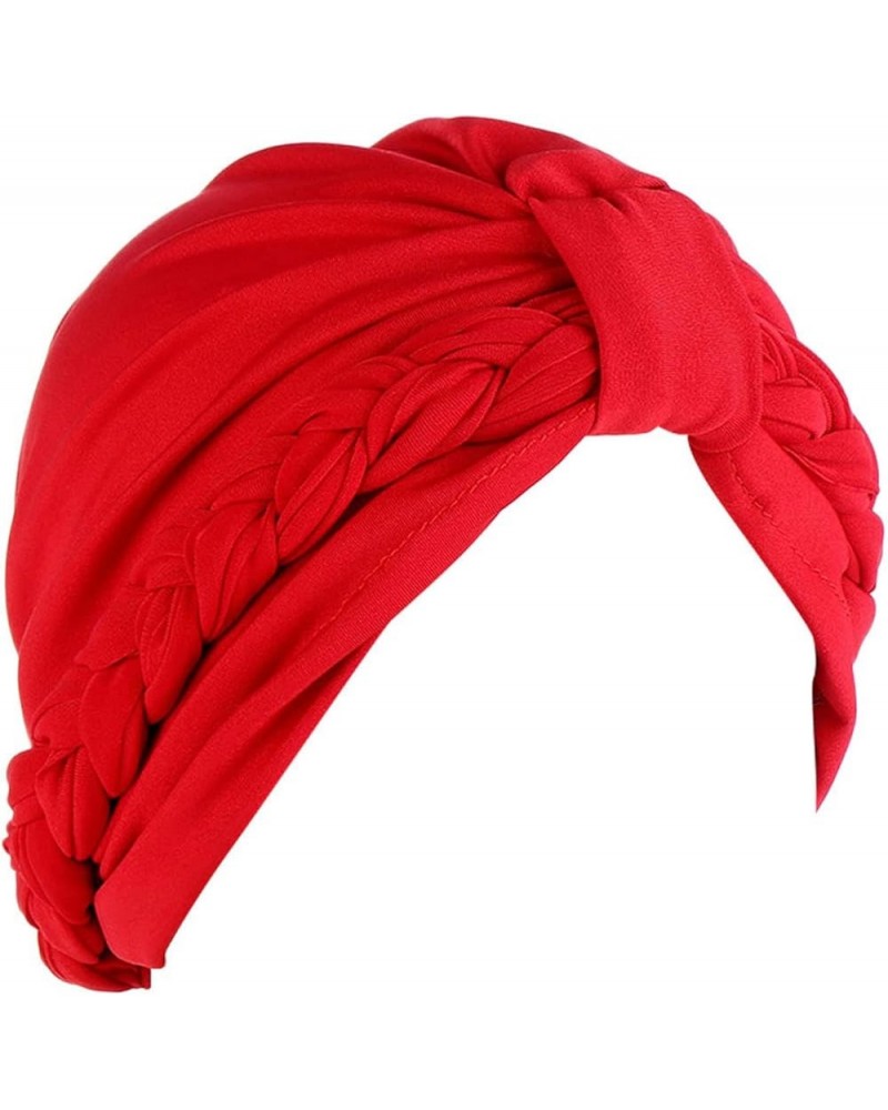 Women Braid Turban Hats Cancer Cap Hair Bonnet Head Scarf Wrap Cover Hat Women Turban Hat Red $8.72 Skullies & Beanies