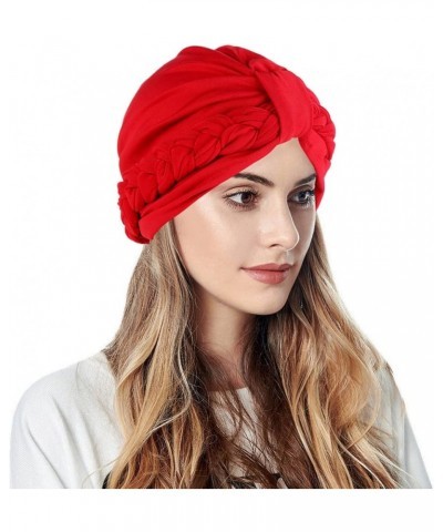 Women Braid Turban Hats Cancer Cap Hair Bonnet Head Scarf Wrap Cover Hat Women Turban Hat Red $8.72 Skullies & Beanies