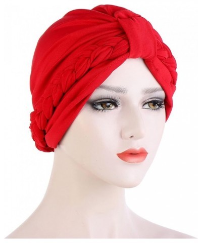 Women Braid Turban Hats Cancer Cap Hair Bonnet Head Scarf Wrap Cover Hat Women Turban Hat Red $8.72 Skullies & Beanies