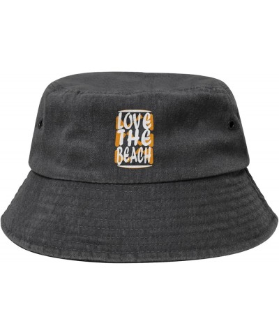 Love The Beach Bucket Hat for Women Men Summer Travel Sun Hat Outdoor Cap Funny Bucket Hats Black $10.98 Bucket Hats