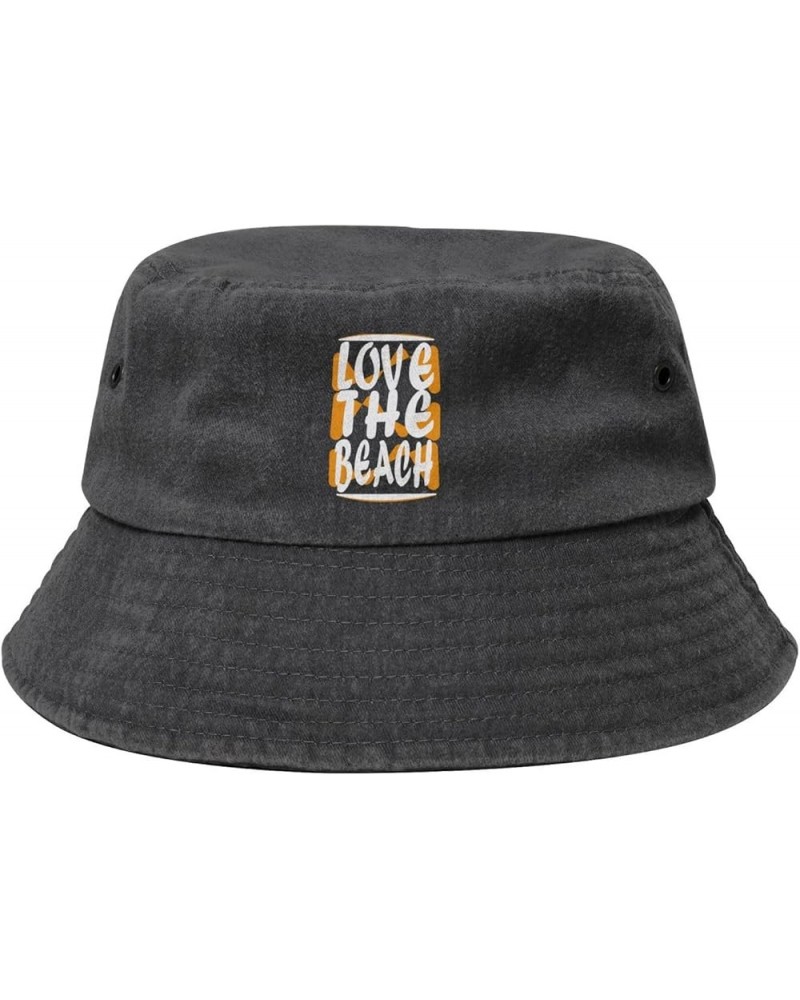 Love The Beach Bucket Hat for Women Men Summer Travel Sun Hat Outdoor Cap Funny Bucket Hats Black $10.98 Bucket Hats