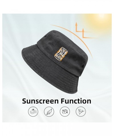 Love The Beach Bucket Hat for Women Men Summer Travel Sun Hat Outdoor Cap Funny Bucket Hats Black $10.98 Bucket Hats