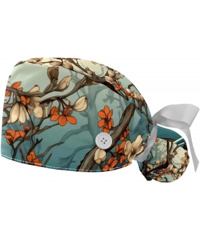 Tree Flowers 2 Pcs Scrub Cap Working Cap with Buttons One Size Adjustable Nurse Hat for Woman Man Color 5 $9.23 Skullies & Be...