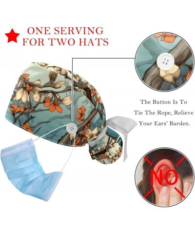 Tree Flowers 2 Pcs Scrub Cap Working Cap with Buttons One Size Adjustable Nurse Hat for Woman Man Color 5 $9.23 Skullies & Be...