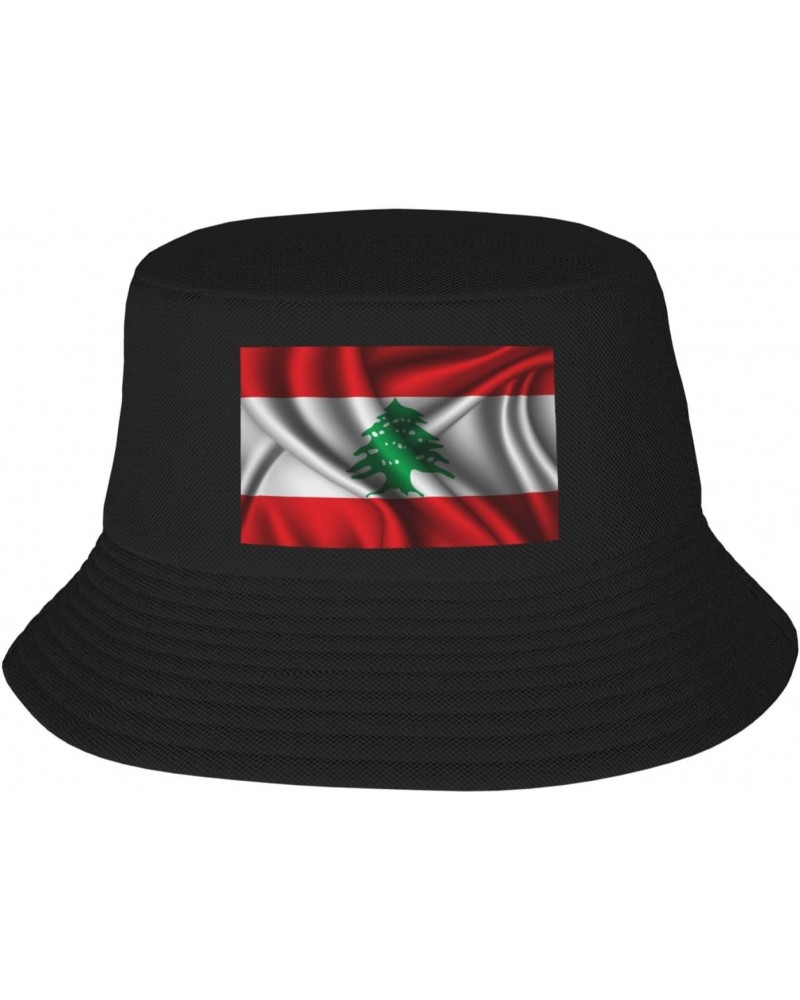 Silk Style Flag of Lebanon Bucket Hat for Men Women Outdoor Summer Beach Travel Fishing Cap Black $16.32 Bucket Hats