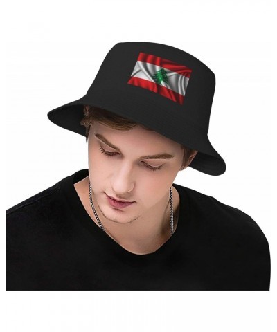 Silk Style Flag of Lebanon Bucket Hat for Men Women Outdoor Summer Beach Travel Fishing Cap Black $16.32 Bucket Hats