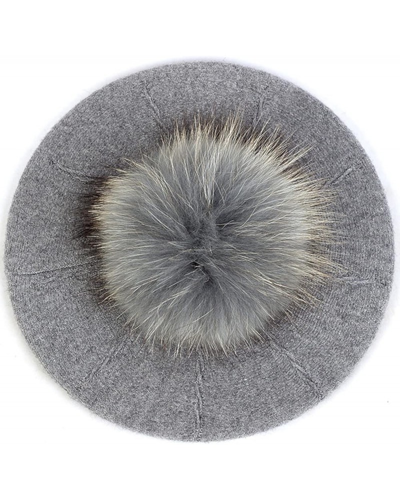 Plush Berets for Women Warm Solid Color Soft Elastic Winter Hats Girls Female Ladies Cap with Fur Pom Pom Light Gray B $17.97...