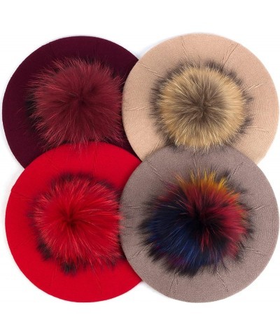 Plush Berets for Women Warm Solid Color Soft Elastic Winter Hats Girls Female Ladies Cap with Fur Pom Pom Light Gray B $17.97...