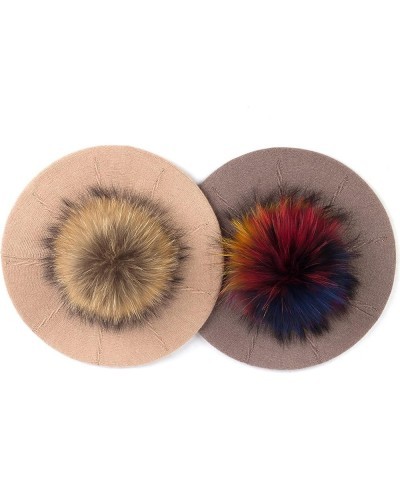 Plush Berets for Women Warm Solid Color Soft Elastic Winter Hats Girls Female Ladies Cap with Fur Pom Pom Light Gray B $17.97...