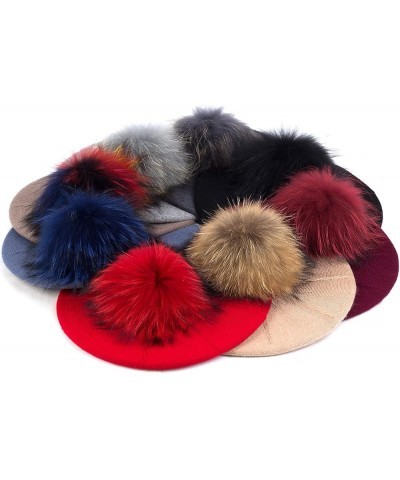 Plush Berets for Women Warm Solid Color Soft Elastic Winter Hats Girls Female Ladies Cap with Fur Pom Pom Light Gray B $17.97...