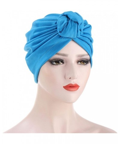 Womens Muslim Turban Hat Pre Tied Knot Head Wraps Bonnet Hat Cancer Cap Stretch Head Scarf Hair Cover Headband Blue $7.66 Sku...