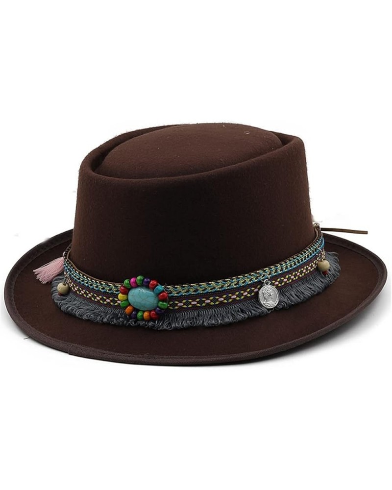 Classic Wool Soft Felt Pork Pie Hat Fedora for Men Women Autumn Winter Wool Hat Curved Brim Hat 55-58CM adjustable Coffe $20....