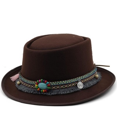 Classic Wool Soft Felt Pork Pie Hat Fedora for Men Women Autumn Winter Wool Hat Curved Brim Hat 55-58CM adjustable Coffe $20....