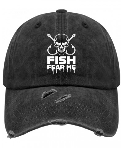 Fish Fear Me Hat for Men Washed Distressed Baseball Caps Vintage Washed Workout Hat Light Weight $13.67 Baseball Caps