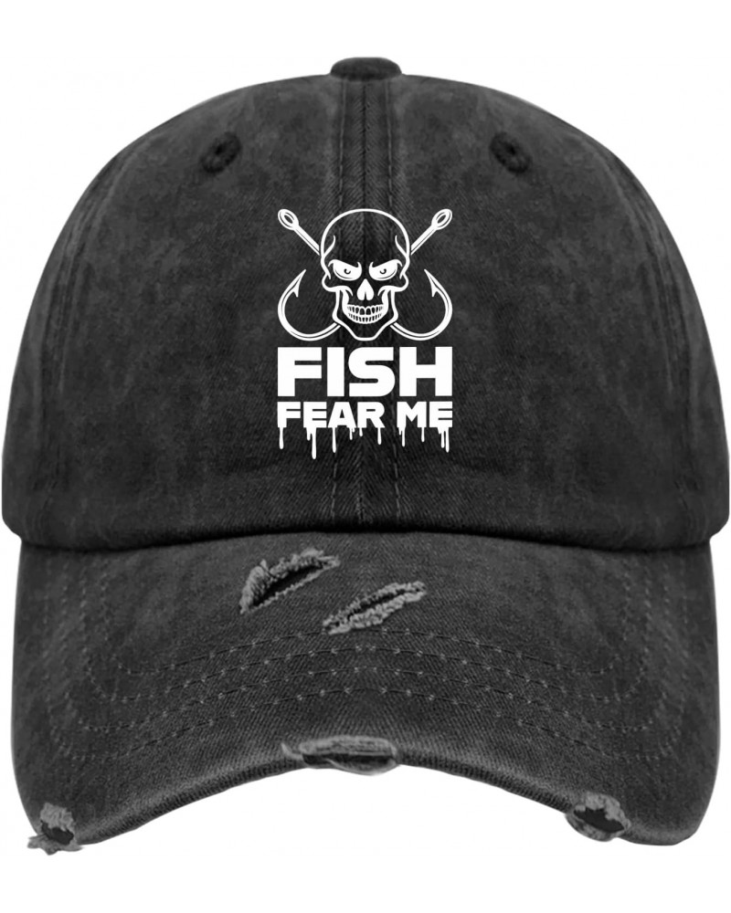 Fish Fear Me Hat for Men Washed Distressed Baseball Caps Vintage Washed Workout Hat Light Weight $13.67 Baseball Caps