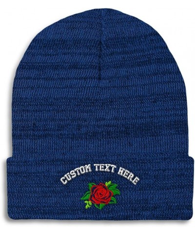 Custom Beanies for Men Rose Flower Style A No Border Embroidery Winter Hats for Women Skull Cap 1 Size Heather Royal Blue Per...