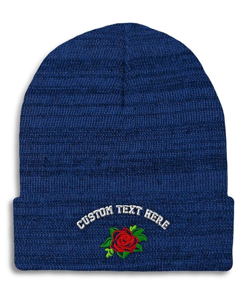 Custom Beanies for Men Rose Flower Style A No Border Embroidery Winter Hats for Women Skull Cap 1 Size Heather Royal Blue Per...