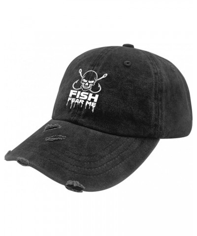 Fish Fear Me Hat for Men Washed Distressed Baseball Caps Vintage Washed Workout Hat Light Weight $13.67 Baseball Caps