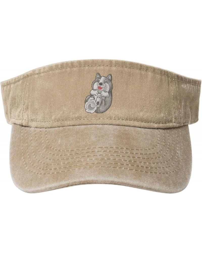 A Cute Dog is Tumbling Sun Visor Hats for Women Men Sun Hat Cotton Golf Hat Vintage Baseball Cap Natural $14.29 Visors