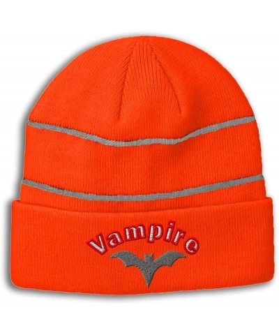 Custom Reflective Beanie Vampire Acrylic High Visibility Running Gear Skull Cap for Men & Women 1 Size Neon Orange Design Onl...