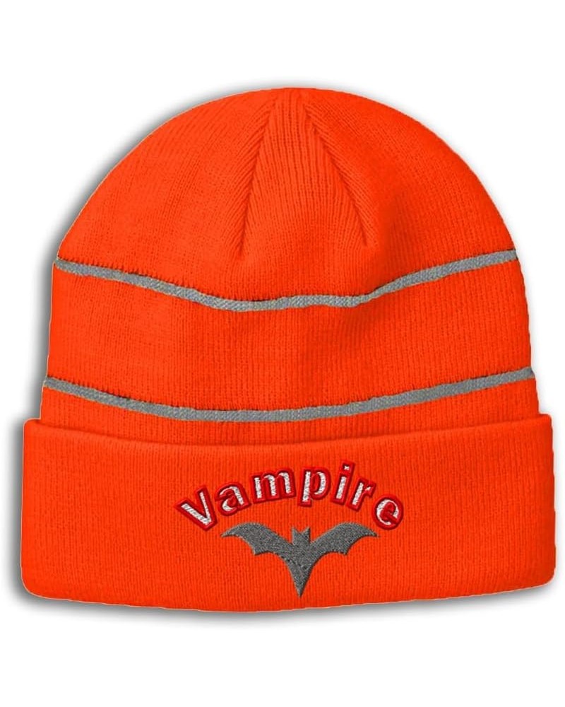 Custom Reflective Beanie Vampire Acrylic High Visibility Running Gear Skull Cap for Men & Women 1 Size Neon Orange Design Onl...