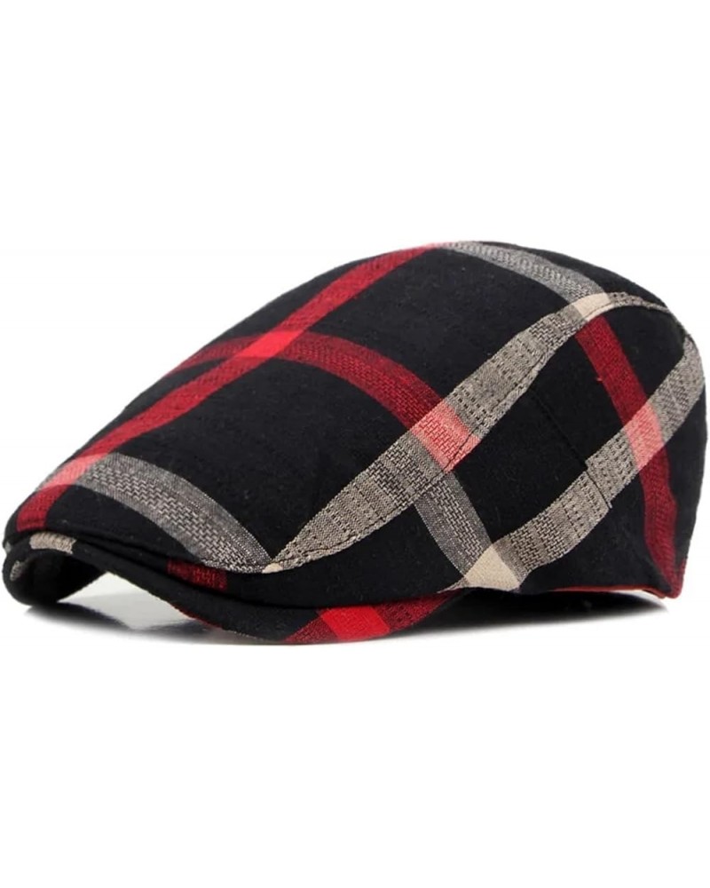 Spring Summer Cotton Plaid Newsboy Caps Flat Peaked Cap Men and Women Painter Beret Hats C3 $11.82 Newsboy Caps