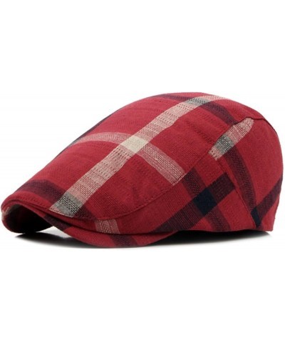 Spring Summer Cotton Plaid Newsboy Caps Flat Peaked Cap Men and Women Painter Beret Hats C3 $11.82 Newsboy Caps