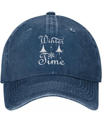 Winter Time Vintage Baseball Cap Women Men Trucker Caps Golf Dad Hats Navy Blue $12.30 Cowboy Hats