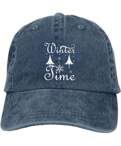 Winter Time Vintage Baseball Cap Women Men Trucker Caps Golf Dad Hats Navy Blue $12.30 Cowboy Hats