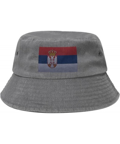 Flag of Serbia Knitting Effect Bucket Hat for Women Men Summer Travel Sun Hat Outdoor Cap Funny Bucket Hats Gray $10.23 Bucke...