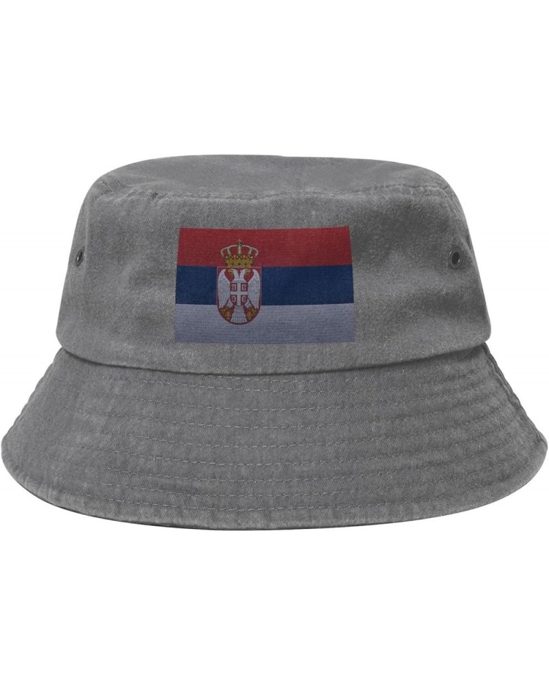 Flag of Serbia Knitting Effect Bucket Hat for Women Men Summer Travel Sun Hat Outdoor Cap Funny Bucket Hats Gray $10.23 Bucke...