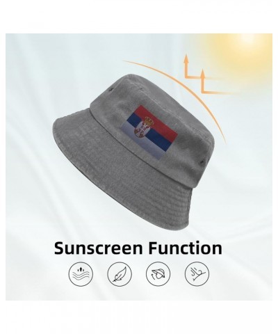 Flag of Serbia Knitting Effect Bucket Hat for Women Men Summer Travel Sun Hat Outdoor Cap Funny Bucket Hats Gray $10.23 Bucke...