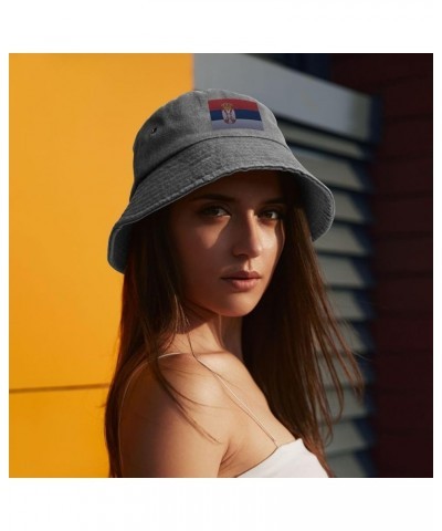 Flag of Serbia Knitting Effect Bucket Hat for Women Men Summer Travel Sun Hat Outdoor Cap Funny Bucket Hats Gray $10.23 Bucke...