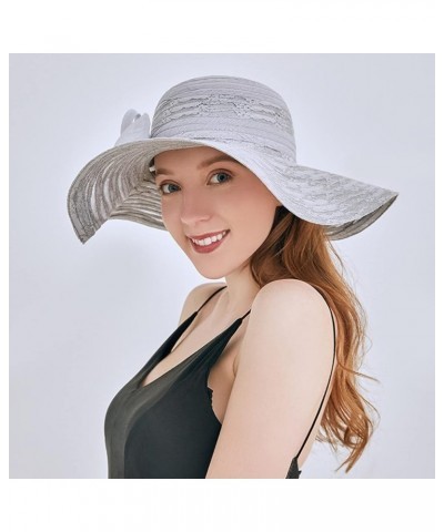 Womens Summer Dress Hat Wide Leaf Flower Bridal Shower Hat Sun Hats Beach Hat Summer Hats for Beach Grey $9.49 Sun Hats